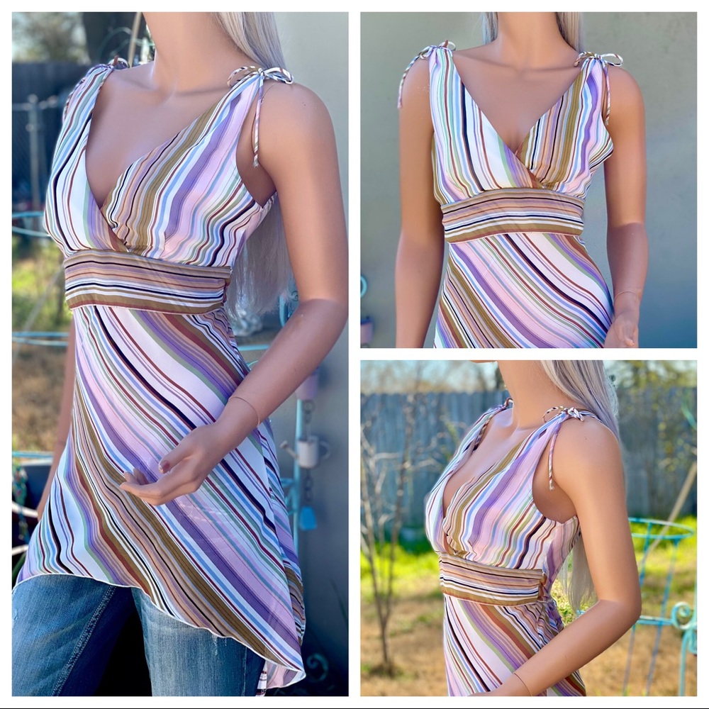 VTG❤️RARE Charlotte Russe Asymmetrical Chemise Empire Waist Tie Back Blouse - Picture 11 of 16